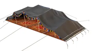 Majlis Tent, Its simple design with standing bamboos and cotton canvas tarpal makes the interior spacious and comfortable living.