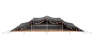 Majlis Tent, Its simple design with standing bamboos and cotton canvas tarpal makes the interior spacious and comfortable living.