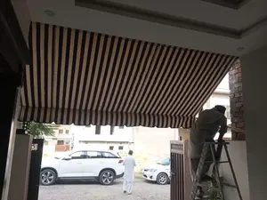 Retractable Awning Shade Striped Fabric Alternative, Rain and Windproof Cover, Multiple Size Options Durable Exterior Awning Fabric, Outdoor Shades for Patio, Deck, Balcony ,With Steel Frame.