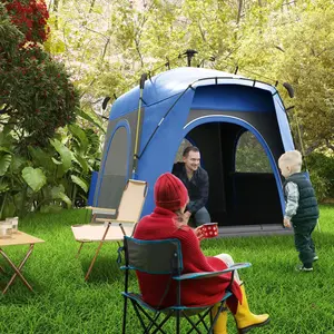 7-8 Person Pop Up Camping Tent, Quick Setup Automatic Hydraulic Family Travel Tent with Windows, Doors and Carry Bag, Blue