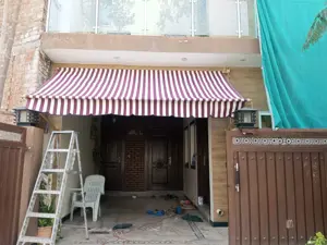 Mehroon/White Strips Canvas Tarpal 100% waterproof+ Heat resistance , Blocks Wind & Cold air.Rings & loops on all sides with every 3 feet distance,Without Frame.