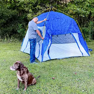 7-8 Person Pop Up Camping Tent, Quick Setup Automatic Hydraulic Family Travel Tent with Windows, Doors and Carry Bag, Blue