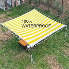 Yellow/White Strips Canvas Tarpal 100% waterproof+ Heat resistance , Blocks Wind & Cold air.Rings & loops on all sides with every 3 feet distance.