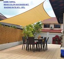 Beige color Sun shade net 85%- 90% ,high quality, with loops on every 3 feet distance on sides and double stitched edge to edge borders with cotton nawar.