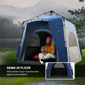 7-8 Person Pop Up Camping Tent, Quick Setup Automatic Hydraulic Family Travel Tent with Windows, Doors and Carry Bag, Blue