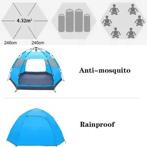 Automatic Open Tent, Hexagonal Hydraulic Large Tent for 6-7 People, Rainproof and Sun Protection, Family Camping Tent for Outdoor Camping, Orange Beautiful Landscape