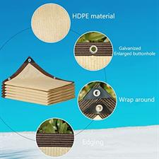 Beige color Sun shade net 85%- 90% ,high quality, with loops on every 3 feet distance on sides and double stitched edge to edge borders with cotton nawar.