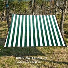 Green/White Strips Canvas Tarpal 100% waterproof+ Heat resistance , Blocks Wind & Cold air.Rings & loops on all sides with every 3 feet distance.