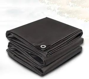 Heavy Duty Black Canvas Tarpal. 100% waterproof+Heat-resistance,With loops & rings on all sides with every 3 feet distance,All sides double stitched.
