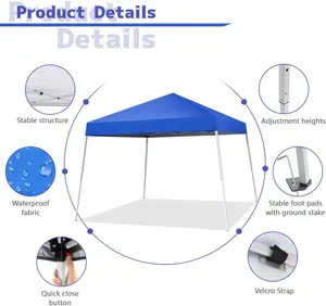 Pop-Up Tent with Canopy, 10x10ft Tent, Instant Outdoor Tent with Slanted Legs and Carrying Bag, Portable Gazebo Shelter for Patio, Deck, Garden and Beach