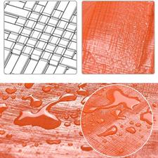ORANGE PLASTIC 100% WATERPROOF TARPAL,RINGS ON EVERY 3 FEET DISTANCE ON ALL SIDES ,UV-STABALIZED,USED FOR SUN SHADES AND OUTDOOR ACTIVITIES.