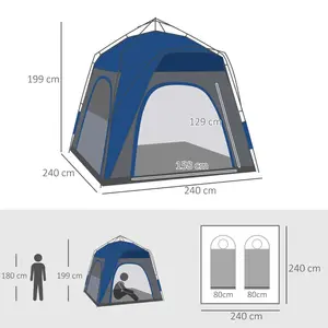 7-8 Person Pop Up Camping Tent, Quick Setup Automatic Hydraulic Family Travel Tent with Windows, Doors and Carry Bag, Blue