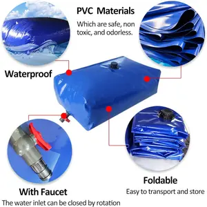 PVC Water Storage Tank,Folding Tarpaulin Reservoir Bag with Valve, Emergency Water Bladder for Outdoor Garden Lrrigation Breeding