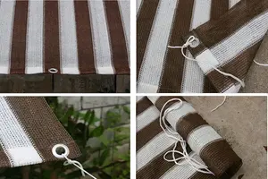Brown/white Sun Shade Net,High Quality, 80%-85% Sun Protection Shade Net UV Resistant, Privacy Screen Fence for Garden Balcony Greenhouse. With loops & rings on every 3 feet distance on sides and double stitched sides with cotton nawar.