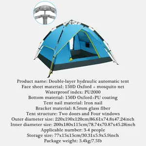 Hydraulic Tent 4-5 persons Outdoor Portable Thickened Camping Automatic -Up Tent Outdoor Picnic and Rainproof Camping Equipment
