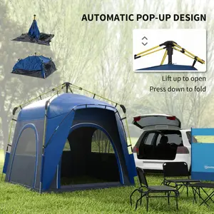 7-8 Person Pop Up Camping Tent, Quick Setup Automatic Hydraulic Family Travel Tent with Windows, Doors and Carry Bag, Blue