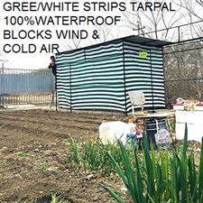 Green/White Strips Canvas Tarpal 100% waterproof+ Heat resistance , Blocks Wind & Cold air.Rings & loops on all sides with every 3 feet distance.