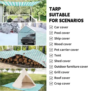 Imported, Green/White Premium,Highy Quality PVC Tarpal,100% Waterproof, Heat-Resistant, Tear-Resistance, UV-Stabilised, Heavy-Duty, Durable, Used for Sunshade & Other outdoor activities.