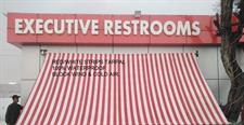 Red/White Strips Canvas Tarpal 100% waterproof+ Heat resistance , Blocks Wind & Cold air.Rings & loops on all sides with every 3 feet distance.