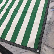 Green/White Strips Canvas Tarpal 100% waterproof+ Heat resistance , Blocks Wind & Cold air.Rings & loops on all sides with every 3 feet distance.