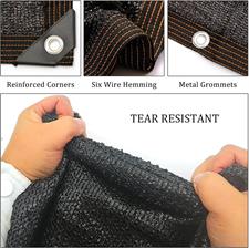 Black color Sun shade net ,high quality, with loops & rings on every 3 feet distance on all sides and all sides double stitched with cotton nawar.