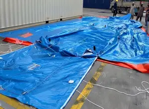 Custom Size Container Cover Tarpaulin P.E Heavy Duty Waterproof Fabric for Shipping and Industrial Use.