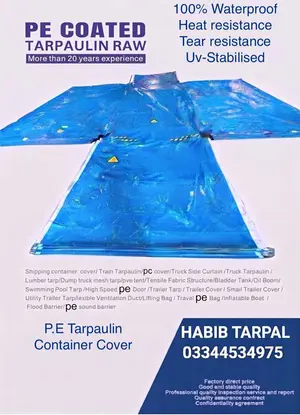 Custom Size Container Cover Tarpaulin P.E Heavy Duty Waterproof Fabric for Shipping and Industrial Use.