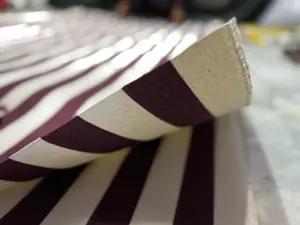 Mehroon/White Strips Canvas Tarpal 100% waterproof+ Heat resistance , Blocks Wind & Cold air.Rings & loops on all sides with every 3 feet distance,Without Frame.