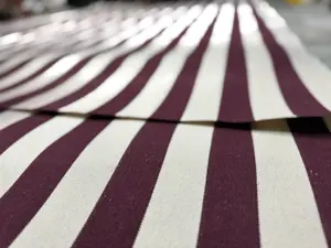 Mehroon/White Strips Canvas Tarpal 100% waterproof+ Heat resistance , Blocks Wind & Cold air.Rings & loops on all sides with every 3 feet distance,Without Frame.
