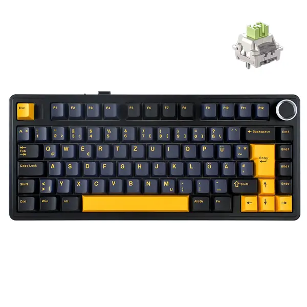 Aula F75 Gasket Mechanical Keyboard, 75% Wireless Hot Swappable Gaming Keyboard with Five-Layer Padding & Knob, Bluetooth/2.4GHz/USB-C, RGB (Thunder Black)