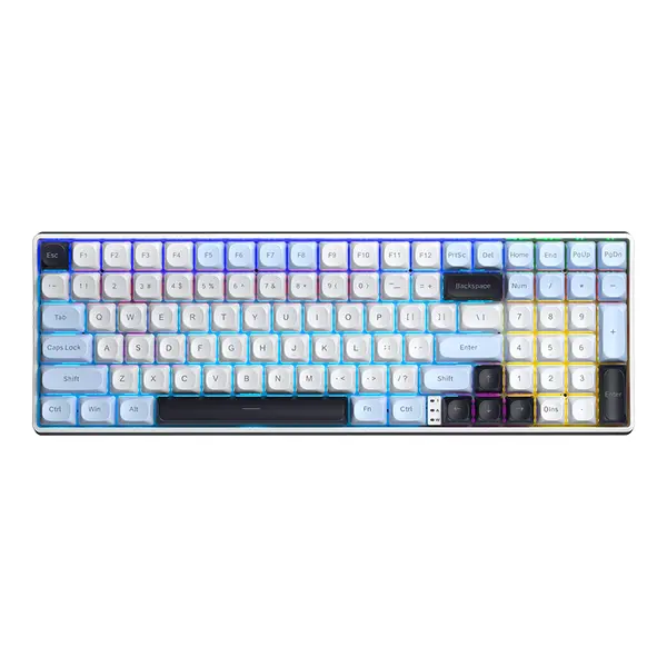 Aula S100 Pro Wireless Gaming Keyboard, BT5.0/2.4GHz/USB-C Hot Swappable Custom Mechanical Keyboard with Numpad, Creamy Thocky Sound, PORON Foam, Red/Brown Switch, 99 PBT Keycaps for PC/Tablet/PS/Xbox (Glacier Blue)