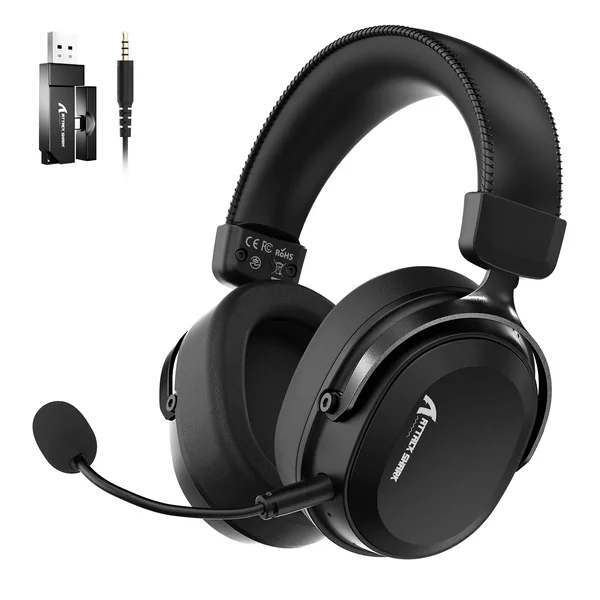 Attack Shark L30Pro Wireless Gaming Headset with 2.4Ghz/BT/Wired, Long Battery Life with Detachable Microphone 7.1 Surround Sound Ultra-Low Latency for PC/PS5/Xbox/Switch/Mobile (Black)