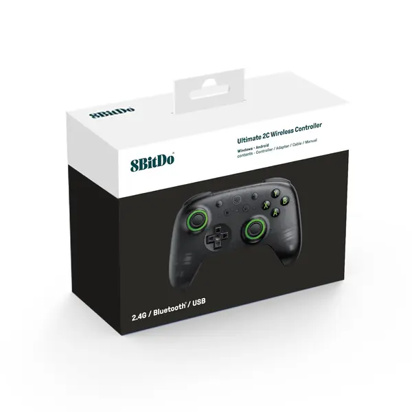 8BitDo Ultimate 2C Wireless Controller for Windows PC and Android, 1000Hz Polling Rate, Hall Effect Joysticks and Triggers, Remappable L4 and R4 Bumpers, Transparent Black
