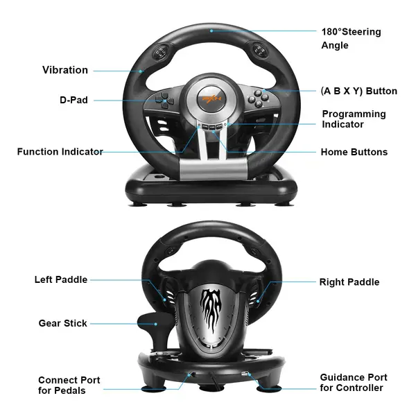 PXN-V3 PRO 180 DEGREES LINEAR STEERING WITHOUT DEAD ENDS RACING WHEEL WITH PEDALS (BLACK) 