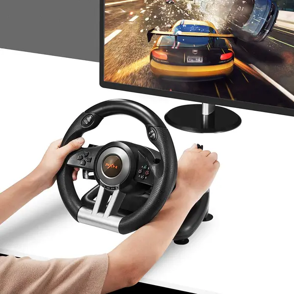 PXN-V3 PRO 180 DEGREES LINEAR STEERING WITHOUT DEAD ENDS RACING WHEEL WITH PEDALS (BLACK) 
