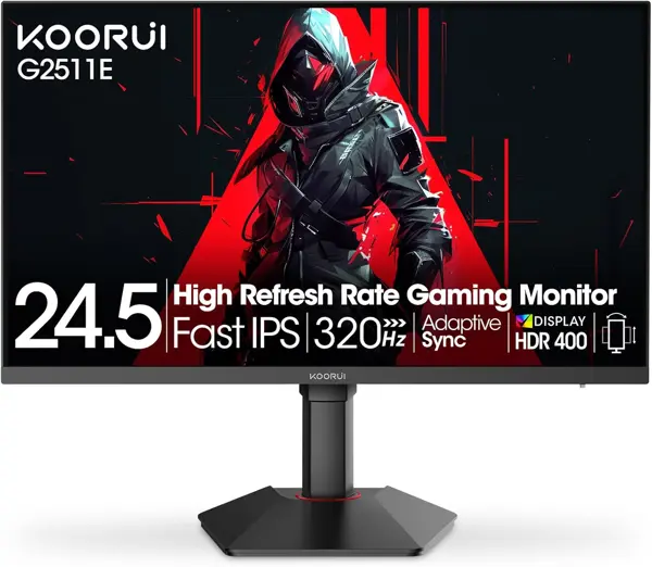 KOORUI G2511E Gaming Monitor, 24.5" FHD IPS 320Hz 1ms GTG, HDR400 95% DCI-P3, Adaptive Sync Compatible, Tilt Height and Vertical Adjustable, 2x HDMI 2.0 1x DP 1.4