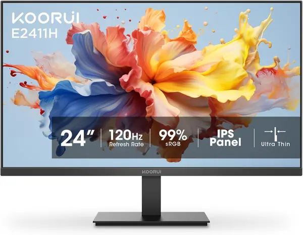 KOORUI 24-inch 120Hz Gaming Monitor IPS FHD (1920 x 1080P) sRGB 99% Support Freesync Computer Monitors VESA Mount HDMI & VGA Ports E2411H