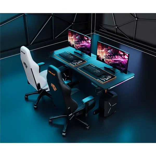 AndaSeat Terminator Adjustable Electric Gaming Desk – Carbon Fiber Texture Surface, RGB Lighting, Black