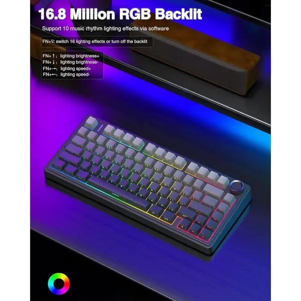 Aula F75 Wireless Mechanical Keyboard, 75% Gasket Hot Swappable Custom Keyboard, RGB Backlit Side Printed PBT Keycaps, 2.4GHz/USB-C/BT5.0 Mechanical Gaming Keyboard (Gradient Gray)