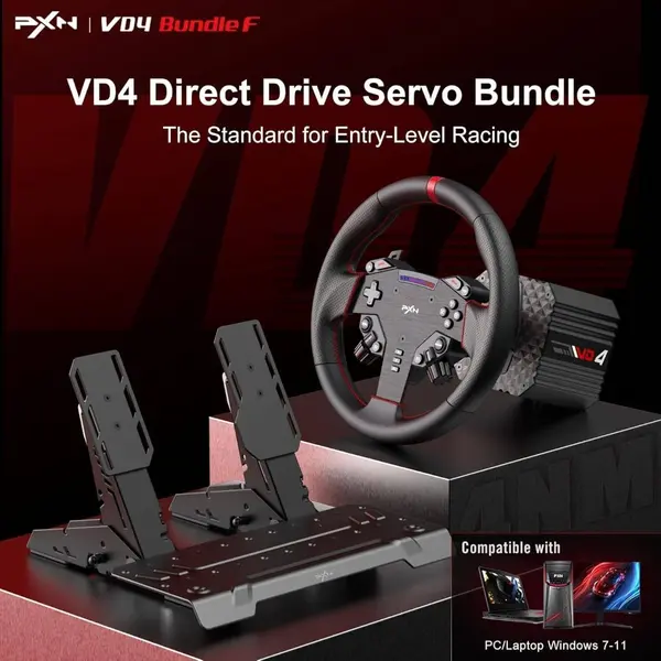 PXN VD4 Bundle Racing Setup with 4Nm Direct Drive Servo Motor Base 11 W AS Racing Wheel &amp PD HM Brake &amp Throttle Pedals Force Feedback Steering Wheel