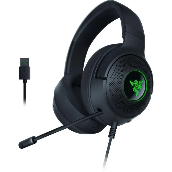 Razer Kraken V3 X Wired USB Gaming Headset: Lightweight Build, Triforce 40mm Drivers, HyperClear Cardioid Mic, Chroma RGB Lighting - Black (Brown Box)