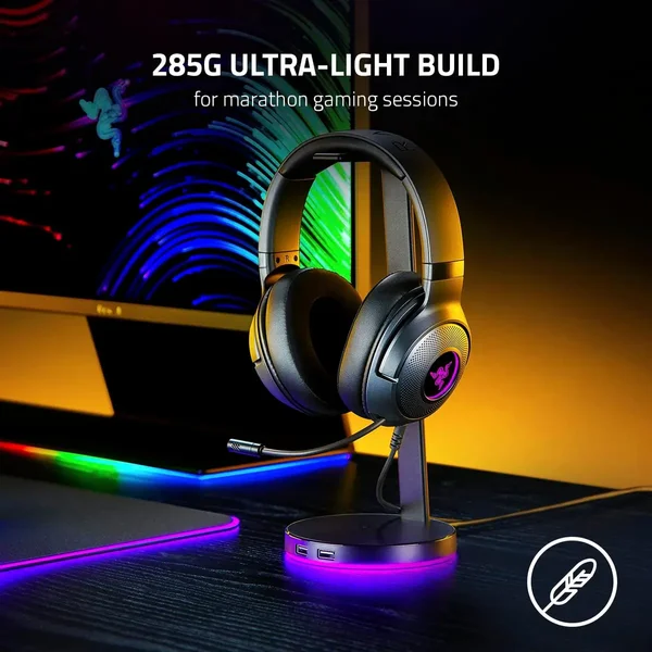 Razer Kraken V3 X Wired USB Gaming Headset: Lightweight Build, Triforce 40mm Drivers, HyperClear Cardioid Mic, Chroma RGB Lighting - Black (Brown Box)