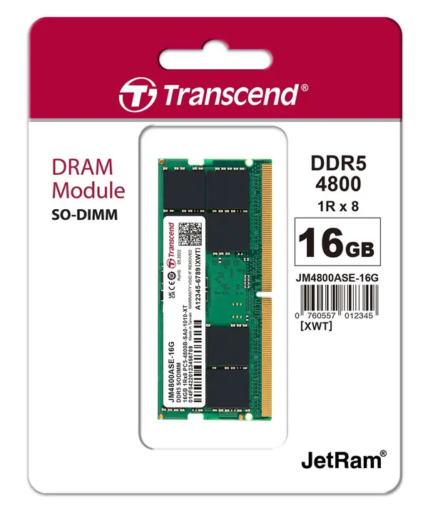 Transcend 16GB 4800MHz DDR5 Laptop RAM – High-Speed Memory Upgrade for Notebooks