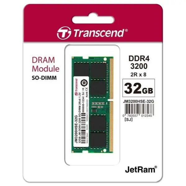 Transcend 32GB 3200MHz Laptop DDR4 RAM – High-Speed Memory Upgrade