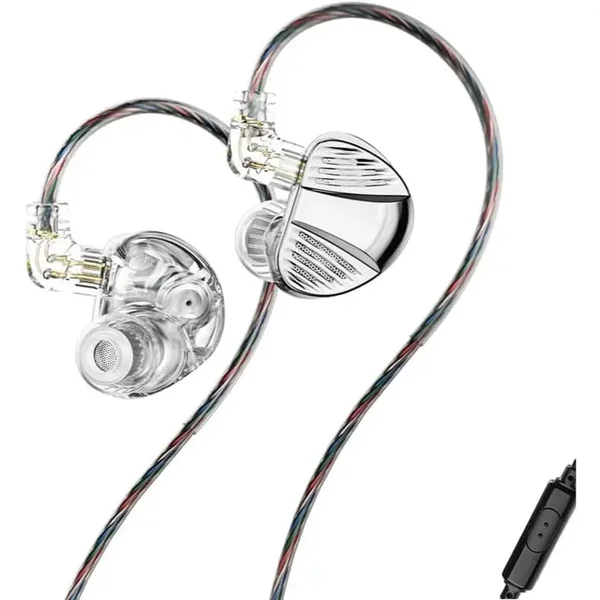 TRN V10 PRO In-Ear IEM Earphone Dual Dynamic Driver and Dual Balanced Armature Hybrid in-Ear Monitors (Silver, Type-C, with Mic)