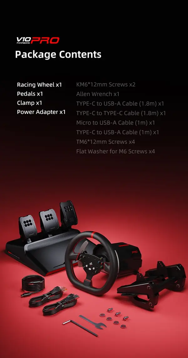 PXN-V10 PRO DIRECT DRIVE RACING WHEEL WITH 3 - PEDALS ,NO SHIFTER 