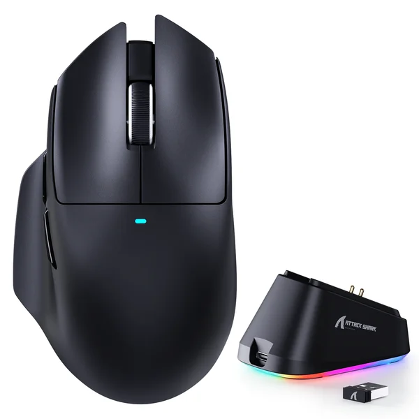 Attack Shark V6 65g Superlight Wireless Gaming Mouse with Magnetic Charging Dock, BT/2.4GHz Wireless/Wired Mouse 1K Polling, PixArt PAW3311 Sensor, 25000DPI, Tape, Office Gamer Mice for PC/Win/Mac (Black)