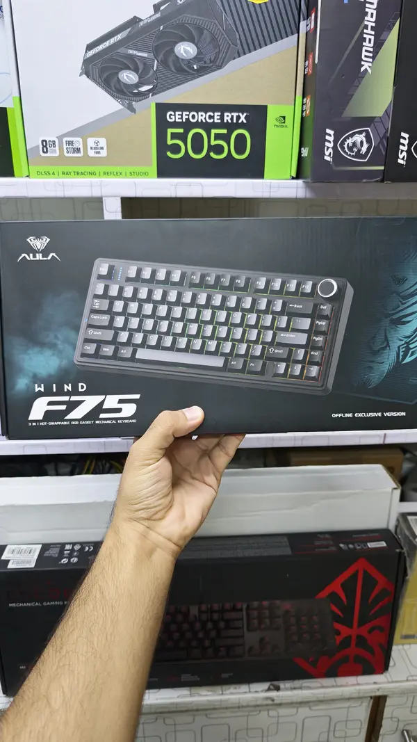 AULA F75 - Milk White Switch 75% Wireless Mechanical Gaming Keyboard-Black Dark Gray