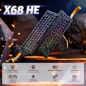 Attack Shark X68 HE 60% Wired Gaming Keyboard Rapid Trigger, Actuation Point Adjustable, Magnetic Switch Up to 8K HZ, PBT Keycaps for Win/Mac, RGB Mechanical Keyboard - Black Contours (Pattern Shine Through Keycaps)