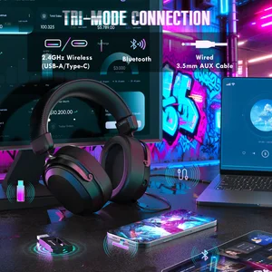 Attack Shark L30Pro Wireless Gaming Headset with 2.4Ghz/BT/Wired, Long Battery Life with Detachable Microphone 7.1 Surround Sound Ultra-Low Latency for PC/PS5/Xbox/Switch/Mobile (Black)